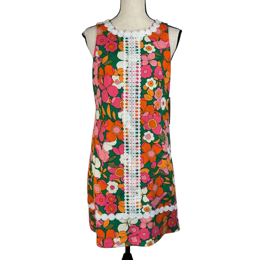 Eliza J SZ 6 Mini Sheath Dress Floral Sleeveless Stretch Rear Zipper Lined Multi